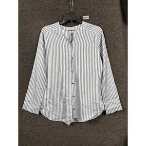 Vince Shirt Womens XS Blue White Striped 100% Silk Long Sleeve Button Up Blouse